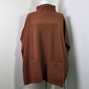 MOTH (Anthropologie) Oversized Mock Neck Sweater Poncho Vest | Rust Brown SZ S
